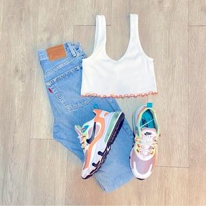 COLSIE | Target white ribbed stretch bralette with orange lettuce hem